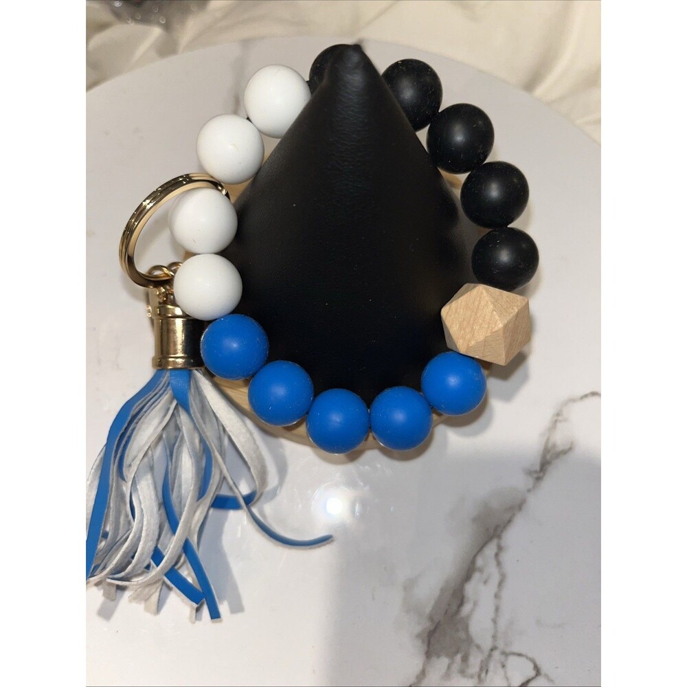 Silicone Beaded Wristlet Keychain Bracelet Tassel Key Ring Holder